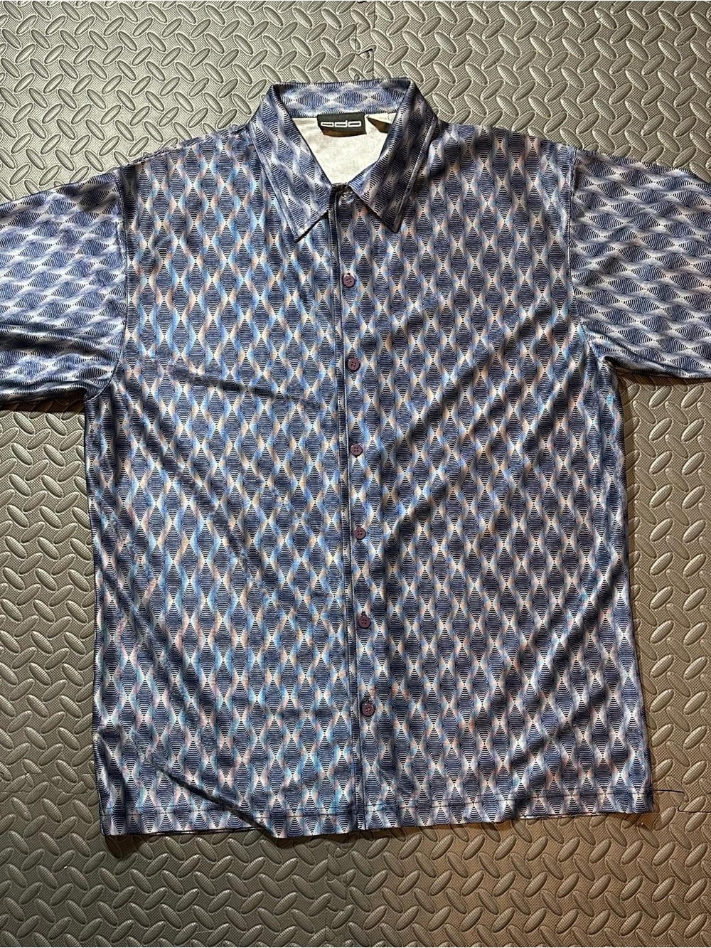 Vintage 90s/Y2K Odo Geometric Diamond Print Button Up Shirt - Men's L